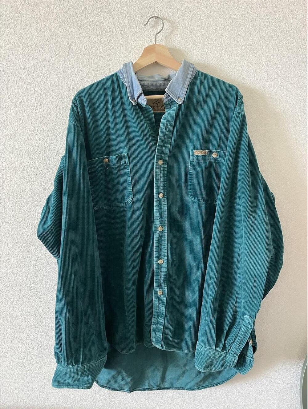 RedHead Teal Corduroy Denim Collar Work Shirt 2XLT